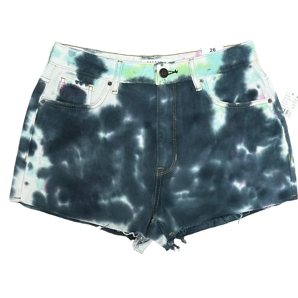 NWT Pacsun Tie Dye High Waisted Denim  Festival Shorts Size 26 Colorful Jeans - Picture 4 of 15
